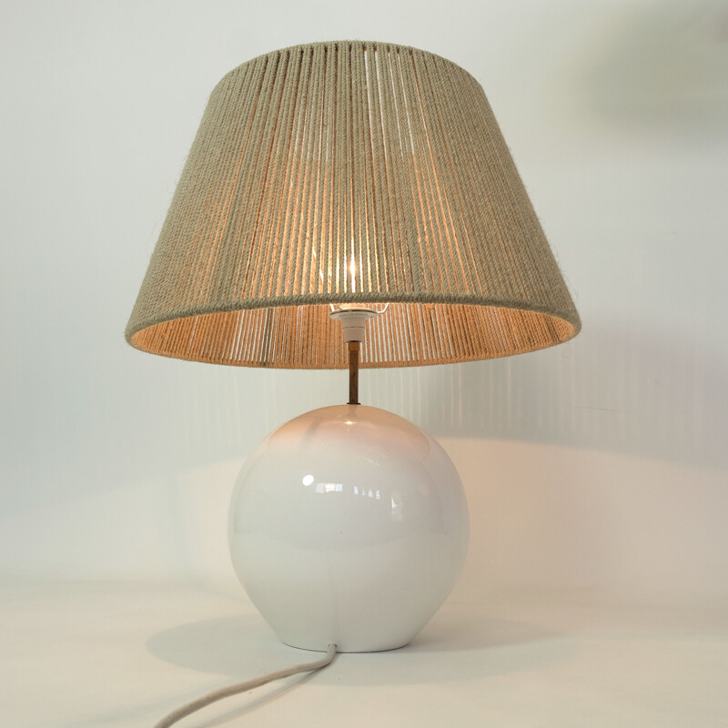 Grande lampe vintage en céramique et corde 1960