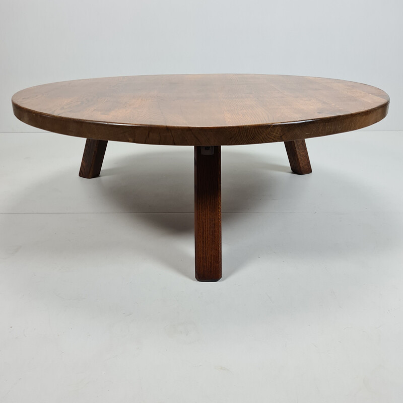 Vintage Robust solid oak round tripod coffee table 1970s