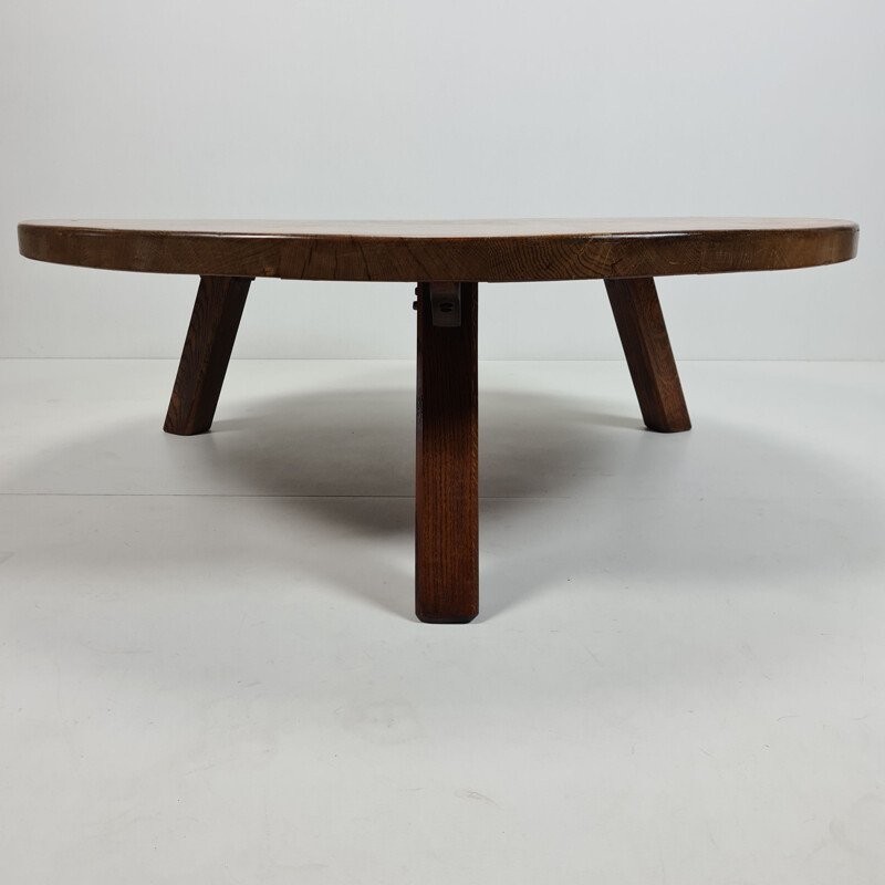 Vintage Robust solid oak round tripod coffee table 1970s