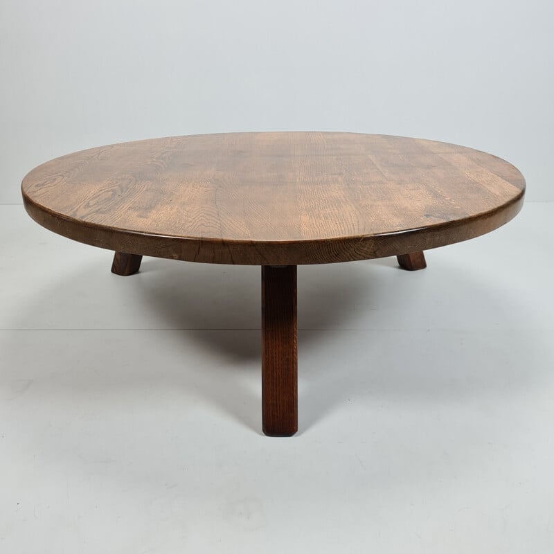 Vintage Robust solid oak round tripod coffee table 1970s