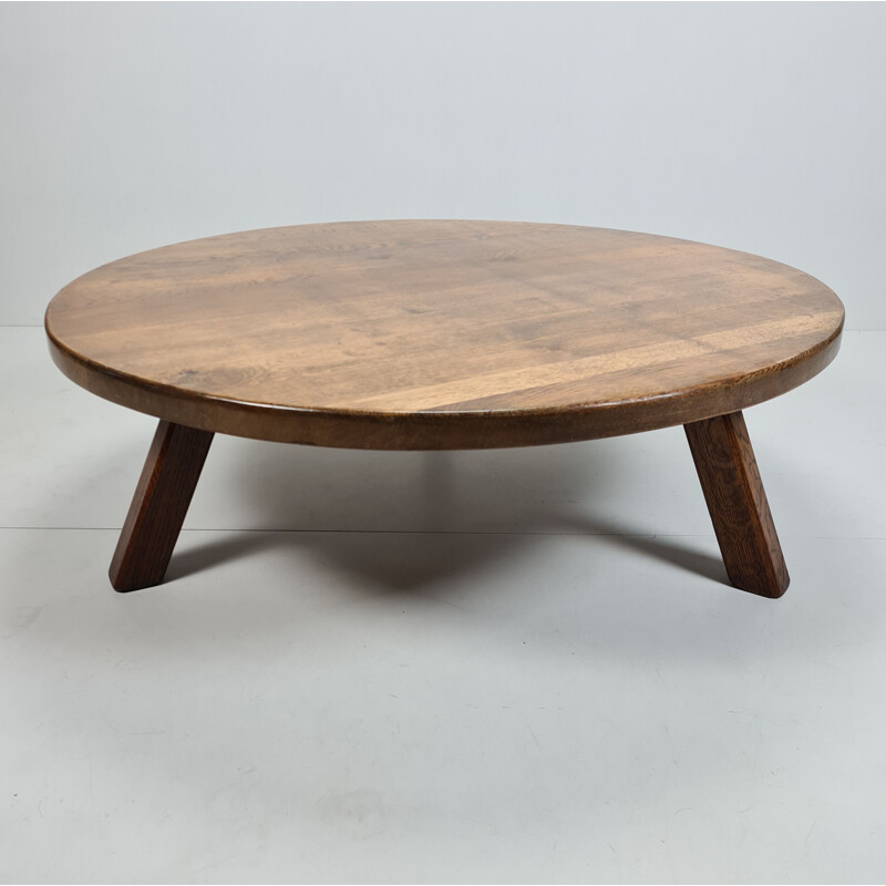 Vintage Robust solid oak round tripod coffee table 1970s