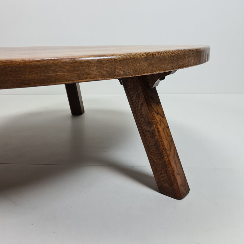 Vintage Robust solid oak round tripod coffee table 1970s