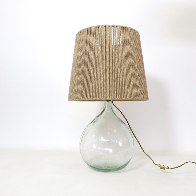 Lampe de table vintage abat-jour corde 1970