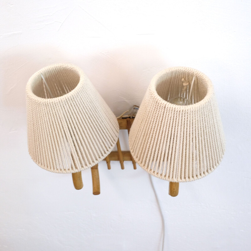 Vintage 2-burner rattan wall light 1960s