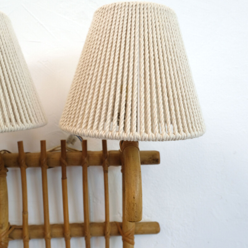 Vintage 2-burner rattan wall light 1960s