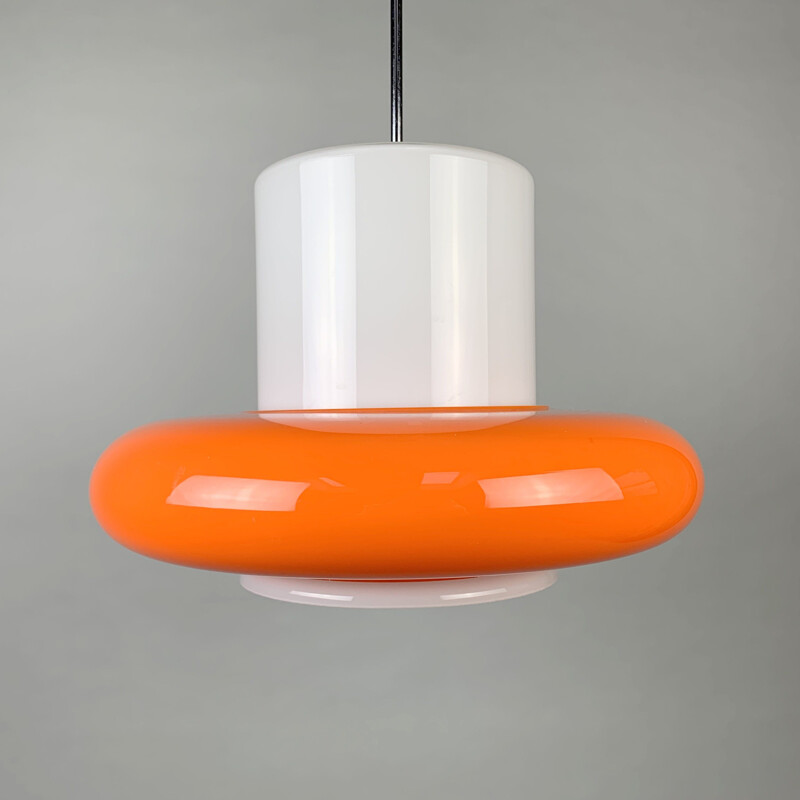 Vintage opal glass pendant lamp, Czechoslovakia 1960