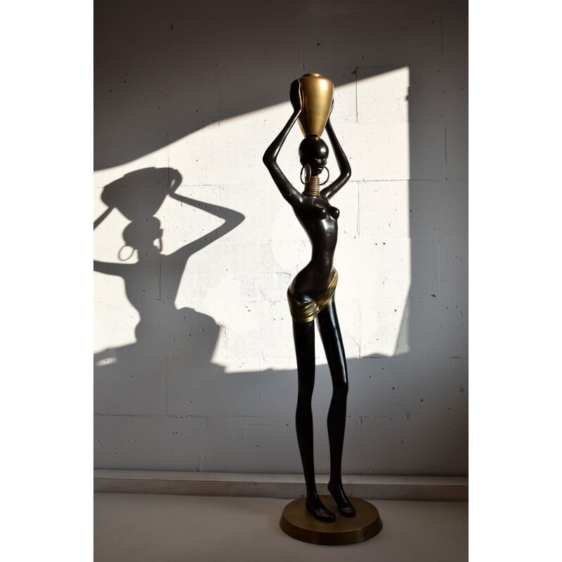 Statue vintage de beauté africaine en laiton et cuivre