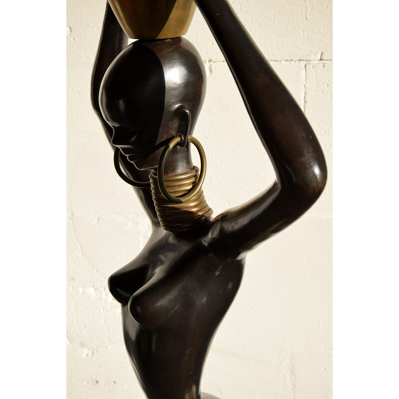 Vintage-Statue einer afrikanischen Schönheit aus Messing und Kupfer