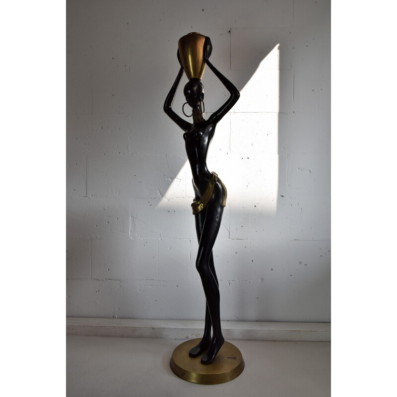 Estatua de belleza africana vintage en latón y cobre