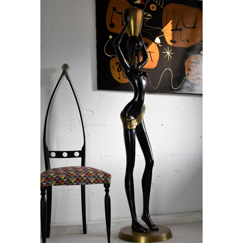 Statua vintage di bellezza africana in ottone e rame