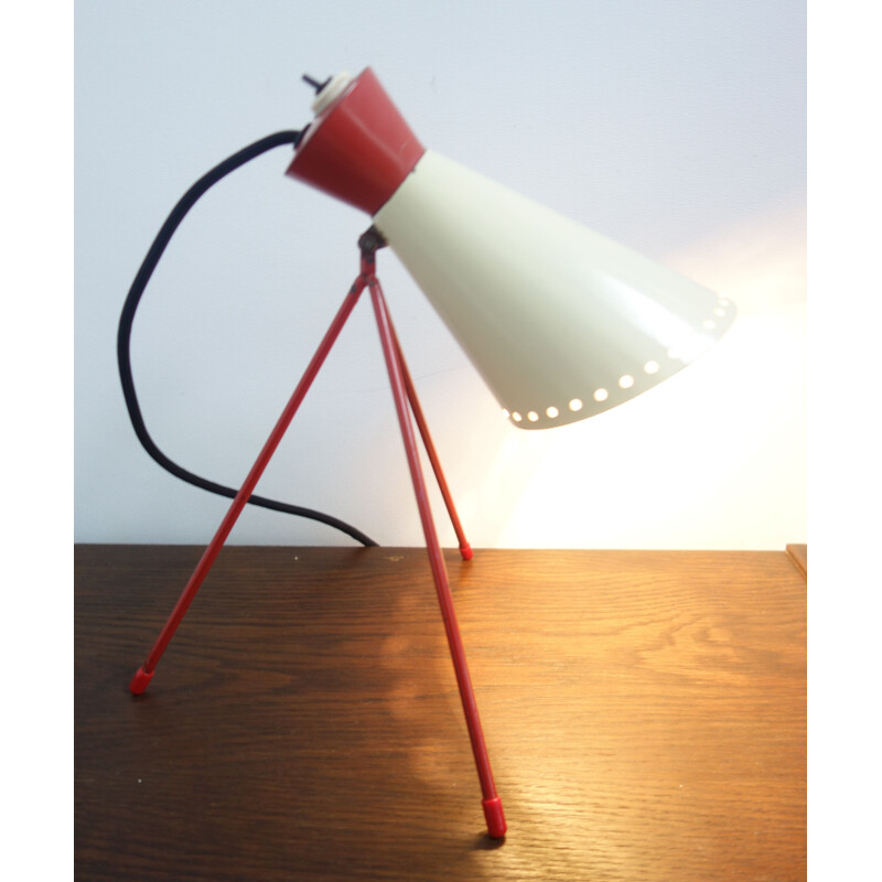 Lampe de bureau vintage Josef Hurka Rouge et Blanc 1954