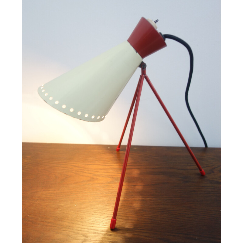 Vintage Josef Hurka desk lamp Red and White 1954s