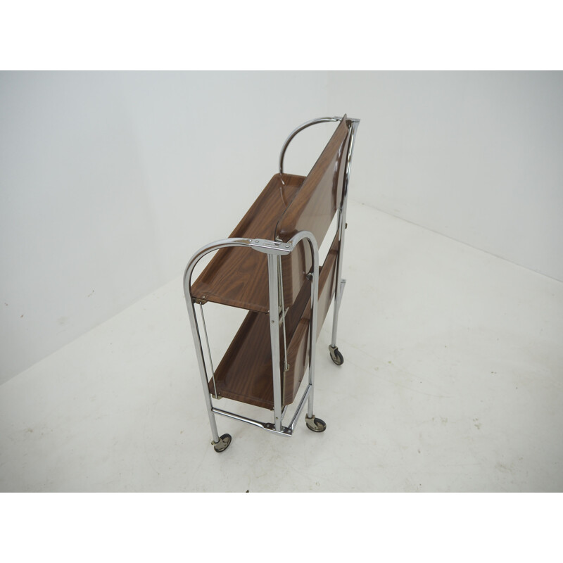 Midcentury Chrome and Laminated Wood Folding Serving Trolley, 1950s