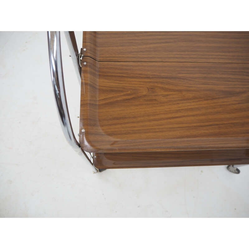 Midcentury Chrome and Laminated Wood Folding Serving Trolley, 1950s