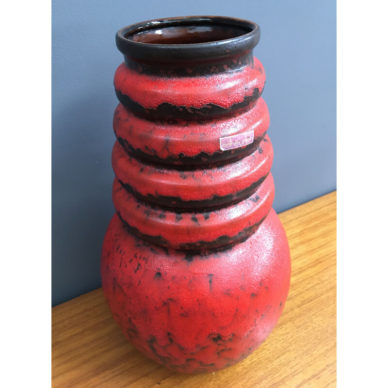 Vintage Red Fat Lava vase 1960s Model 269-40 Scheurich 1960s