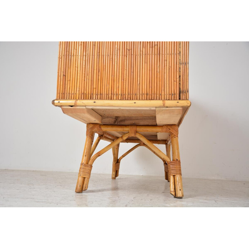 Vintage highboard in wood and rattan marrow 1950