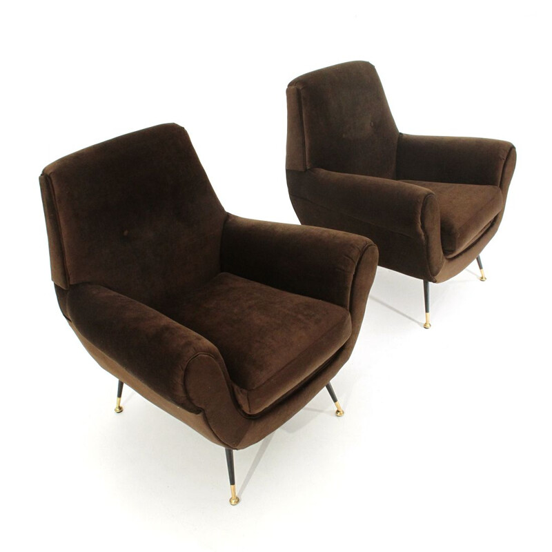 Pair of vintage brown velvet armchairs, Italy 1960