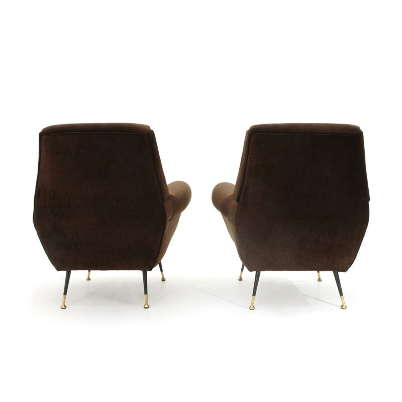 Pair of vintage brown velvet armchairs, Italy 1960