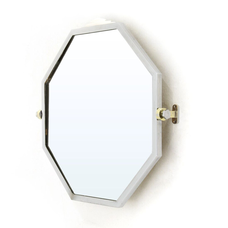 Vintage octagonal mirror in chromed metal 1930's