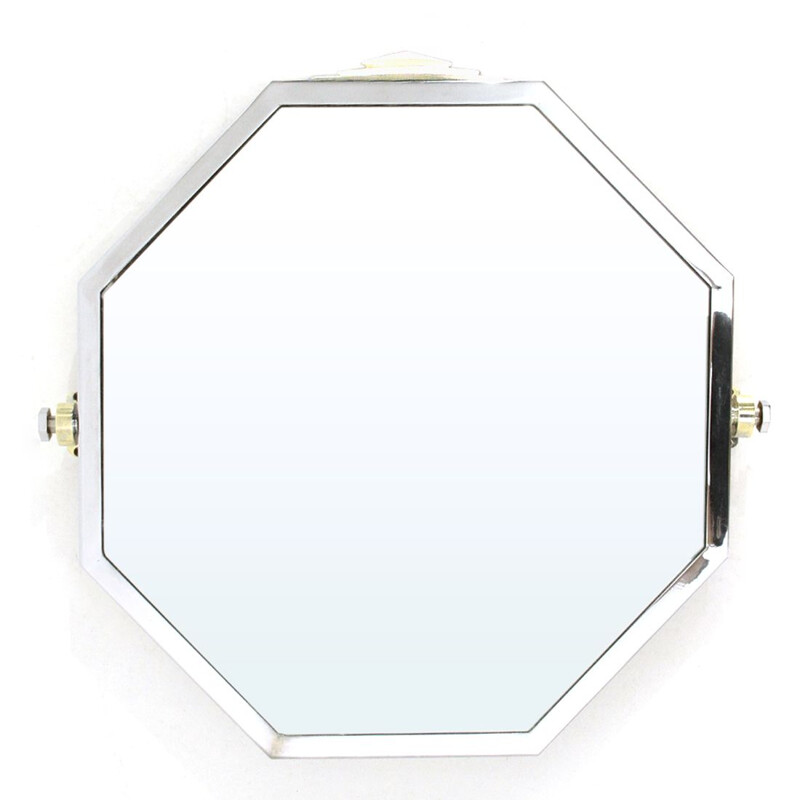 Vintage octagonal mirror in chromed metal 1930's