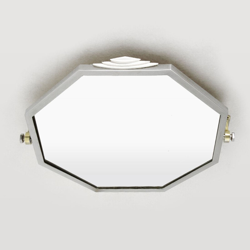 Miroir octogonal vintage en métal chromé 1930