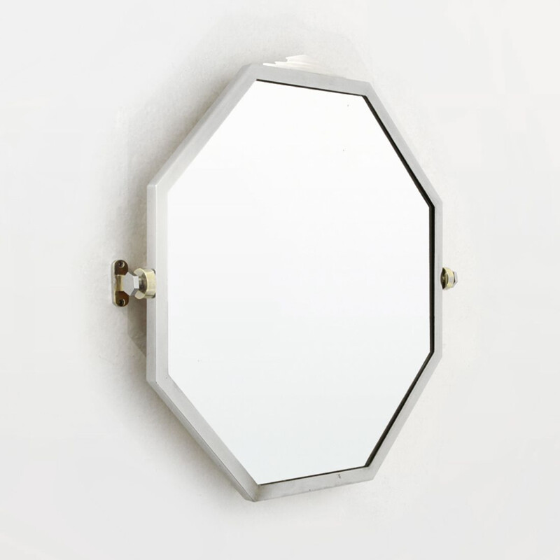 Vintage octagonal mirror in chromed metal 1930's