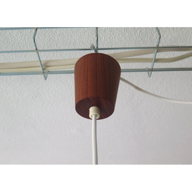 Vintage pendant lamp in opaline glass and teak, Denmark 1950