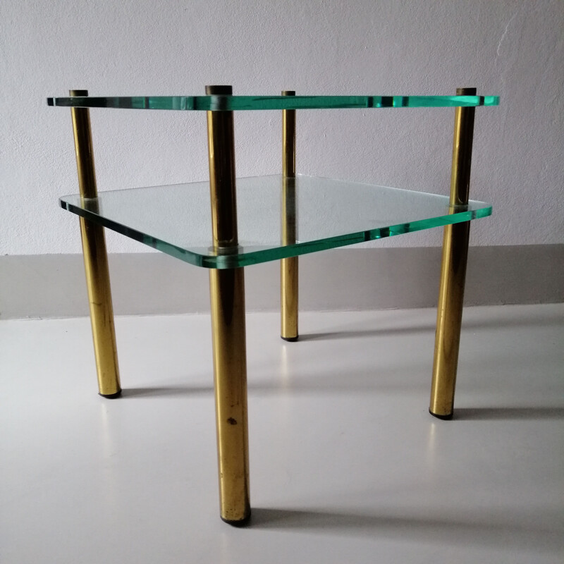 Vintage glass and brass side table 1970