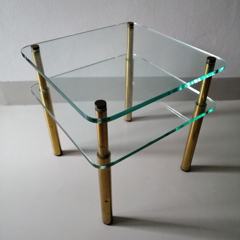 Vintage glass and brass side table 1970