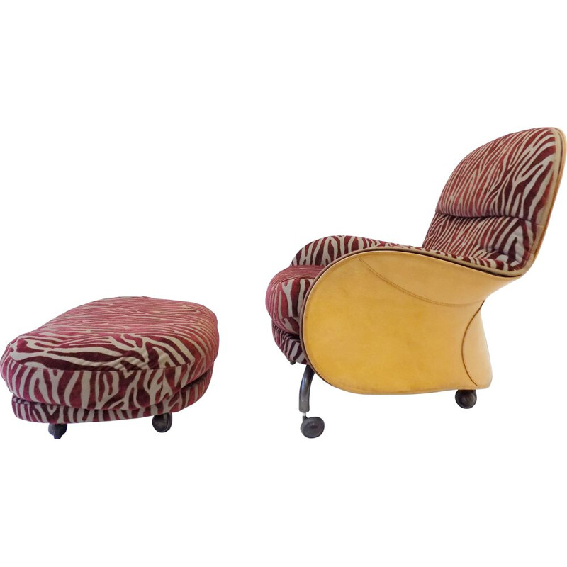 Fauteuil vintage De Padova Louisiana avec ottoman par Vico Magistretti