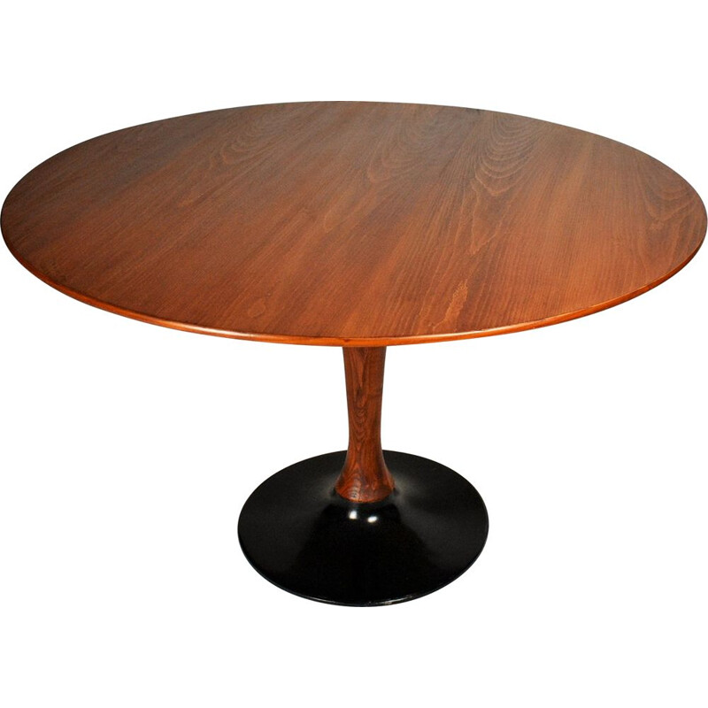 Vintage round beech table, Czechoslovakia 1970