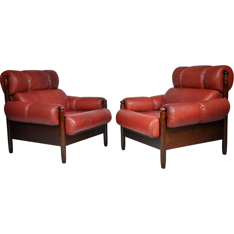 Pair of vintage leather armchairs, Scandinavia 1975