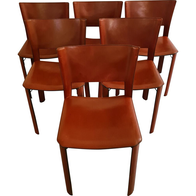 6 vintage leather chairs by Giancarlo Vegni for Fasem