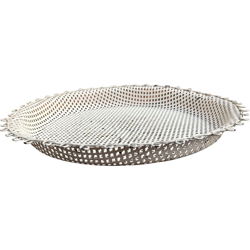 Vintage white perforated metal tray, 1950