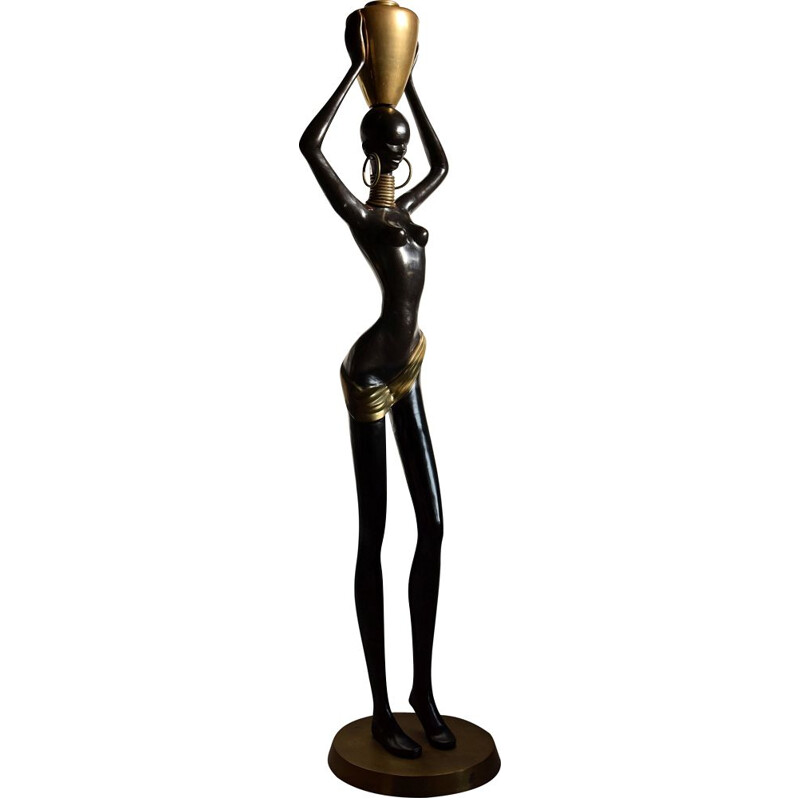 Estatua de belleza africana vintage en latón y cobre