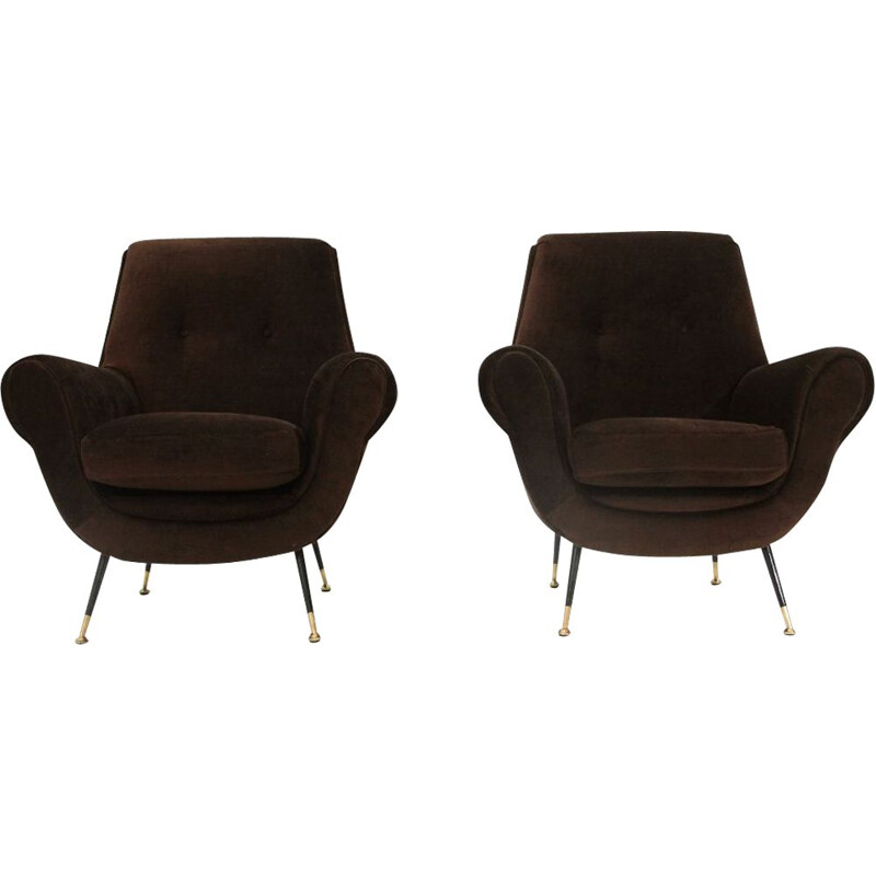 Pair of vintage brown velvet armchairs, Italy 1960