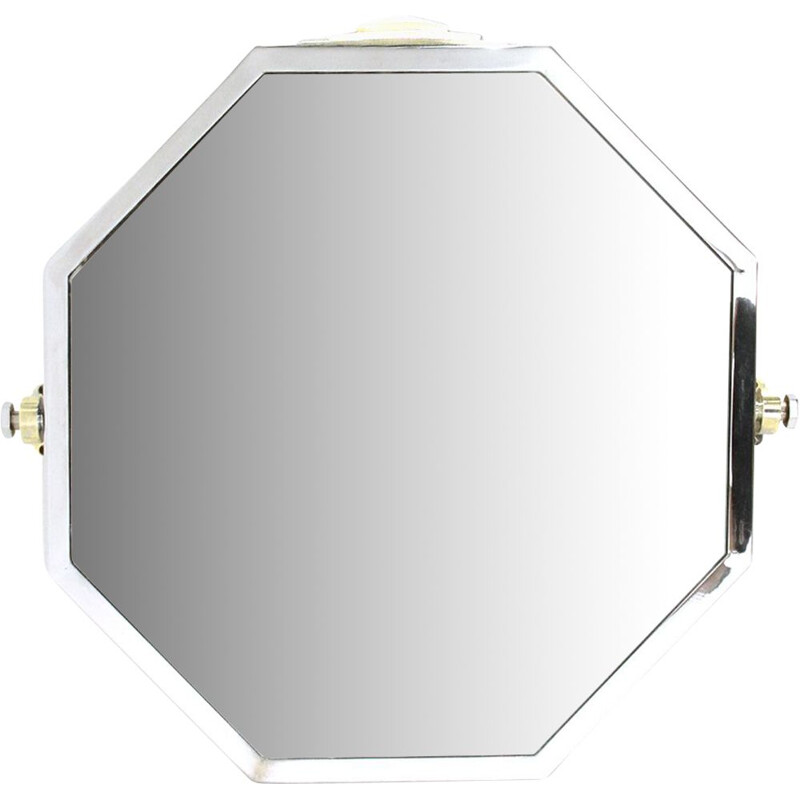 Miroir octogonal vintage en métal chromé 1930