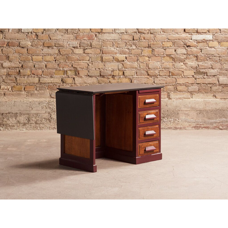 Vintage children's school desk with solid wood and valchromat side panel, 1950