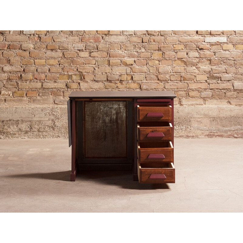 Vintage children's school desk with solid wood and valchromat side panel, 1950