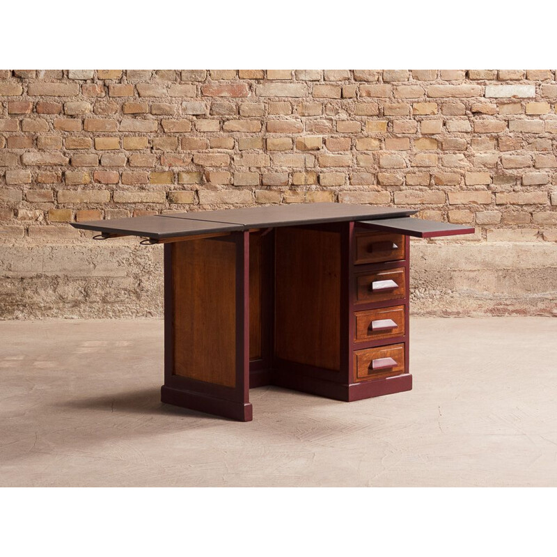 Vintage children's school desk with solid wood and valchromat side panel, 1950