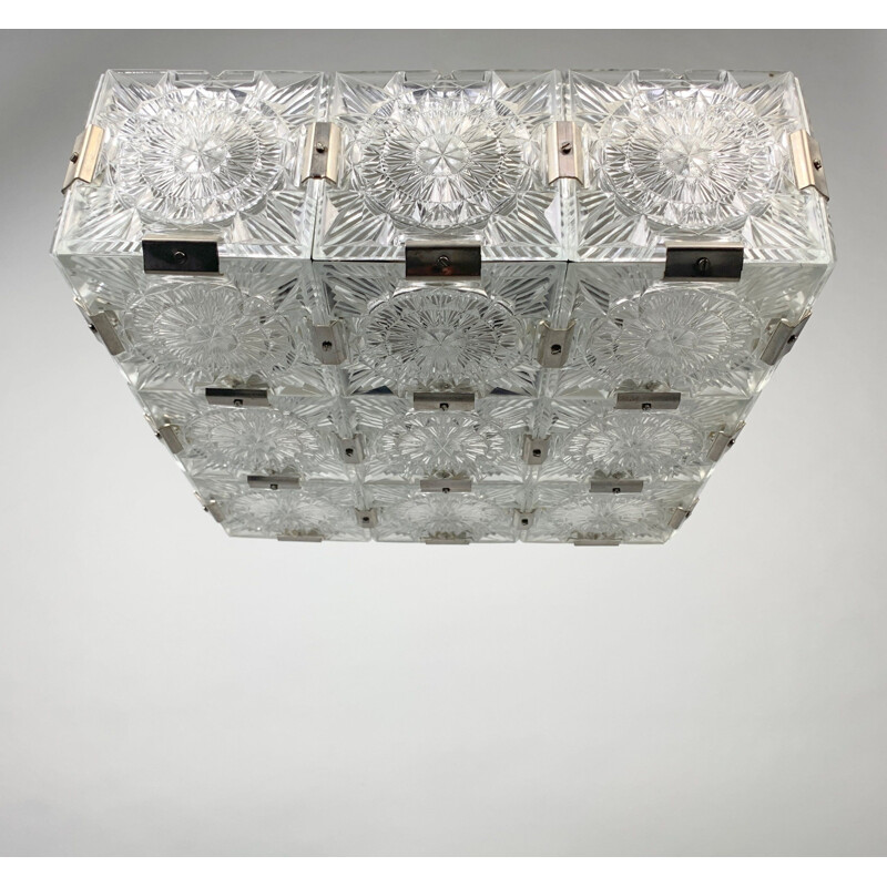 Vintage Bohemian Glass Flush Mount Ceiling Light by Kamenicky Senov 1960s