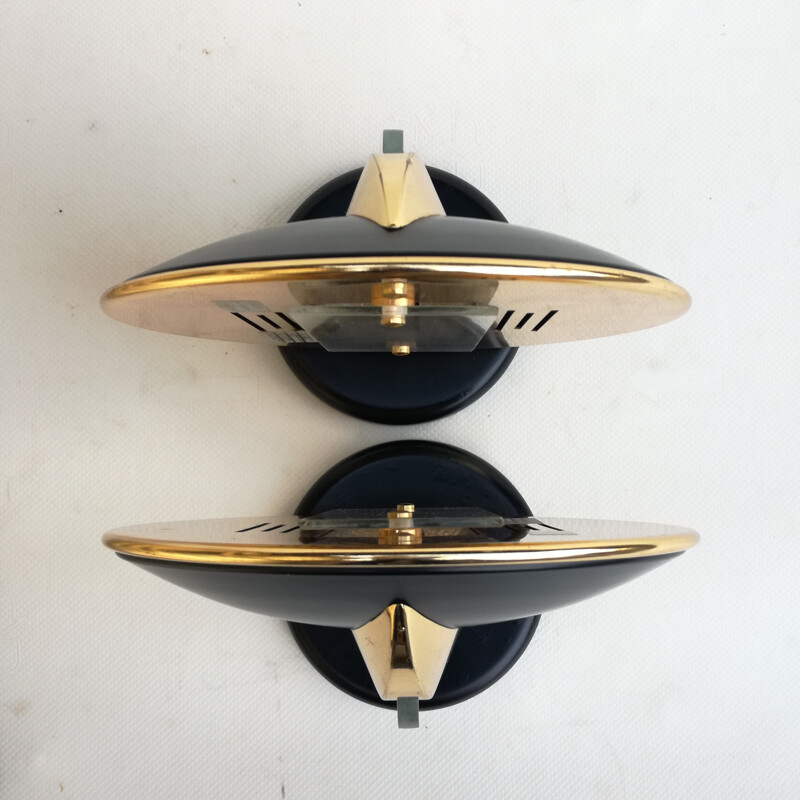 Pair of vintage saucer wall lights by Chust