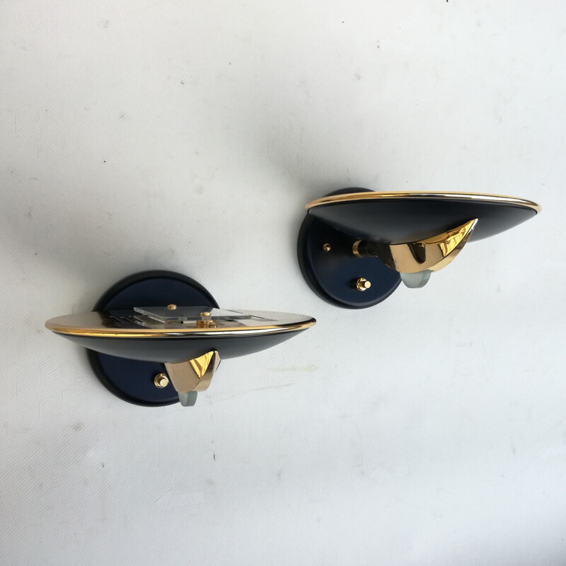 Pair of vintage saucer wall lights by Chust