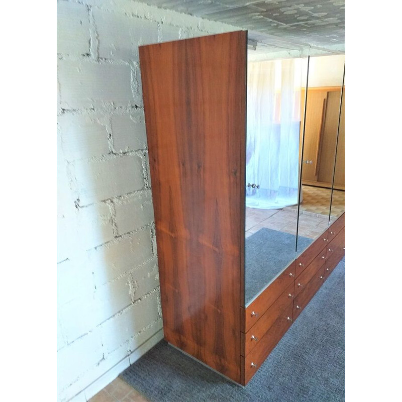 Vintage wardrobe in rosewood and mirrors by René-Jean Caillette France 1960