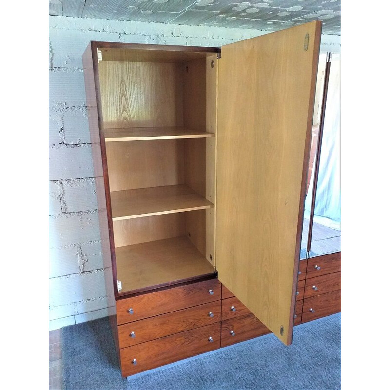 Armoire vintage en palissandre et miroirs par René-Jean Caillette  1960