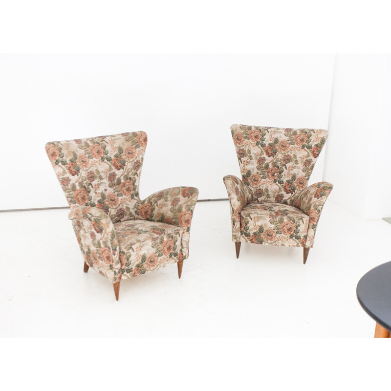 Pair of Italian armchairs in fabric - 1950s