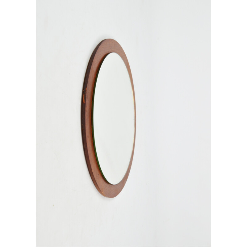 Miroir vintage rond en bois 1970