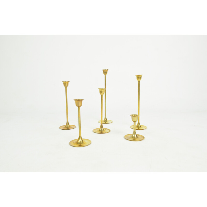 Set of 6 brass candlesticks 1970s