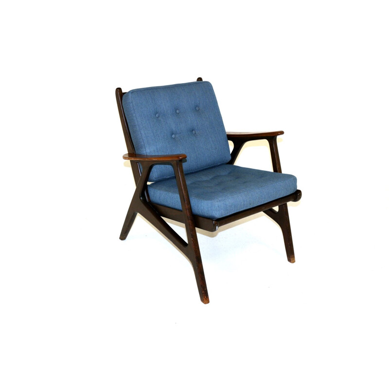 Fauteuil vintage en noyer et en hêtre Svegards Markaryd Suède 1950