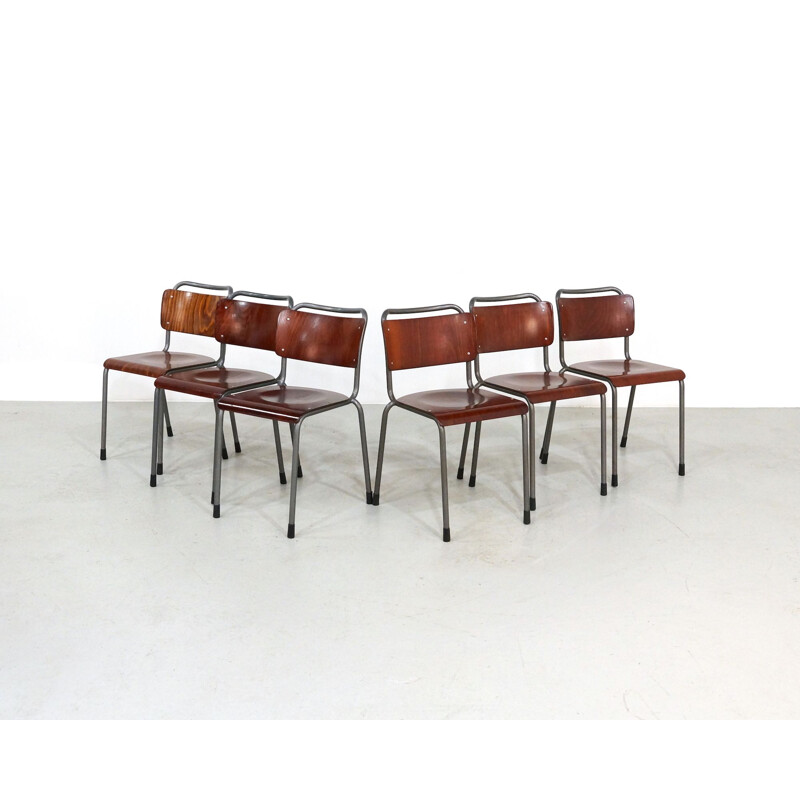 6 Chaises vintage en bois modèle 106 ou "TU Delft Chair" par Gispen Hollande